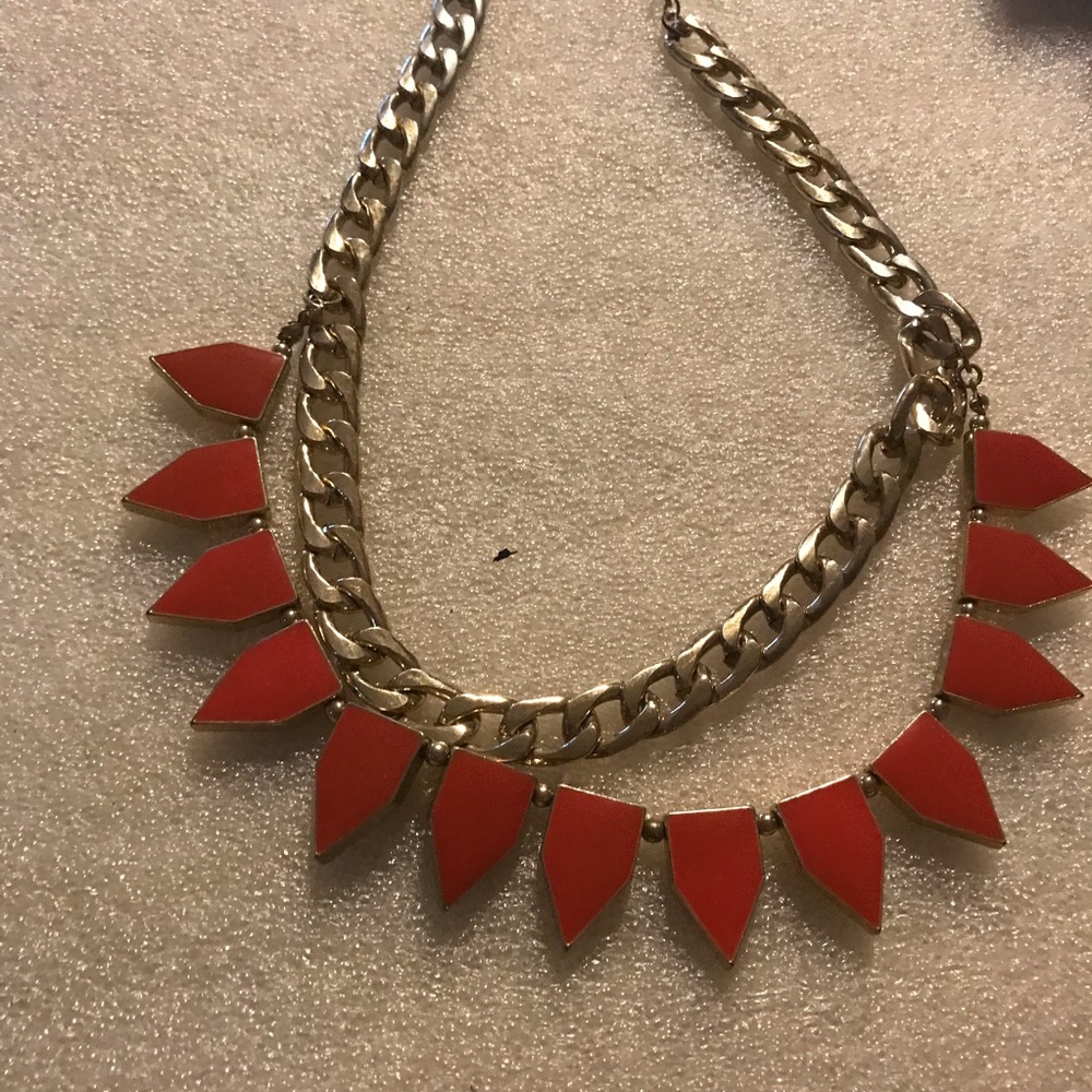 Gold Chain Necklace with Red Geometric Pendants